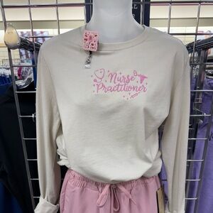 Cream Long Sleeve 'Nurse Practitioner' Top